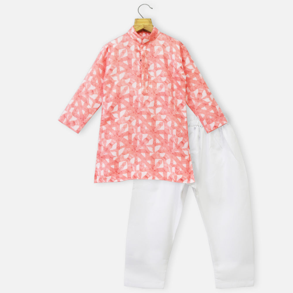 Pink Full Sleeves Kurta With White Pajama