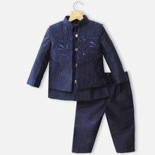 Load image into Gallery viewer, Blue Embroidered Jacket With Kurta &amp; Pant
