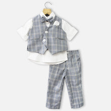 Load image into Gallery viewer, Navy Blue Checked Waistcoat With White Shirt &amp; Pant
