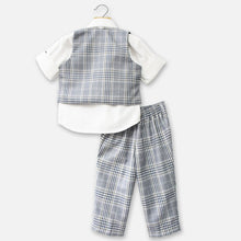 Load image into Gallery viewer, Navy Blue Checked Waistcoat With White Shirt &amp; Pant
