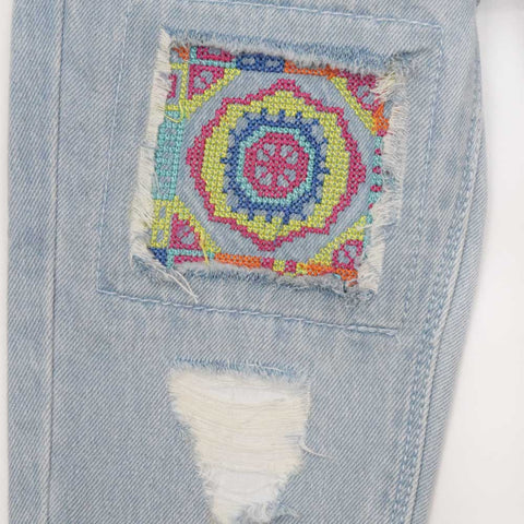 Blue Embroidered Denim Jeans