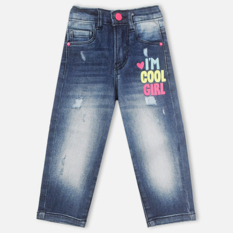 Typographic Printed Denim Jeans- Light & Dark Blue