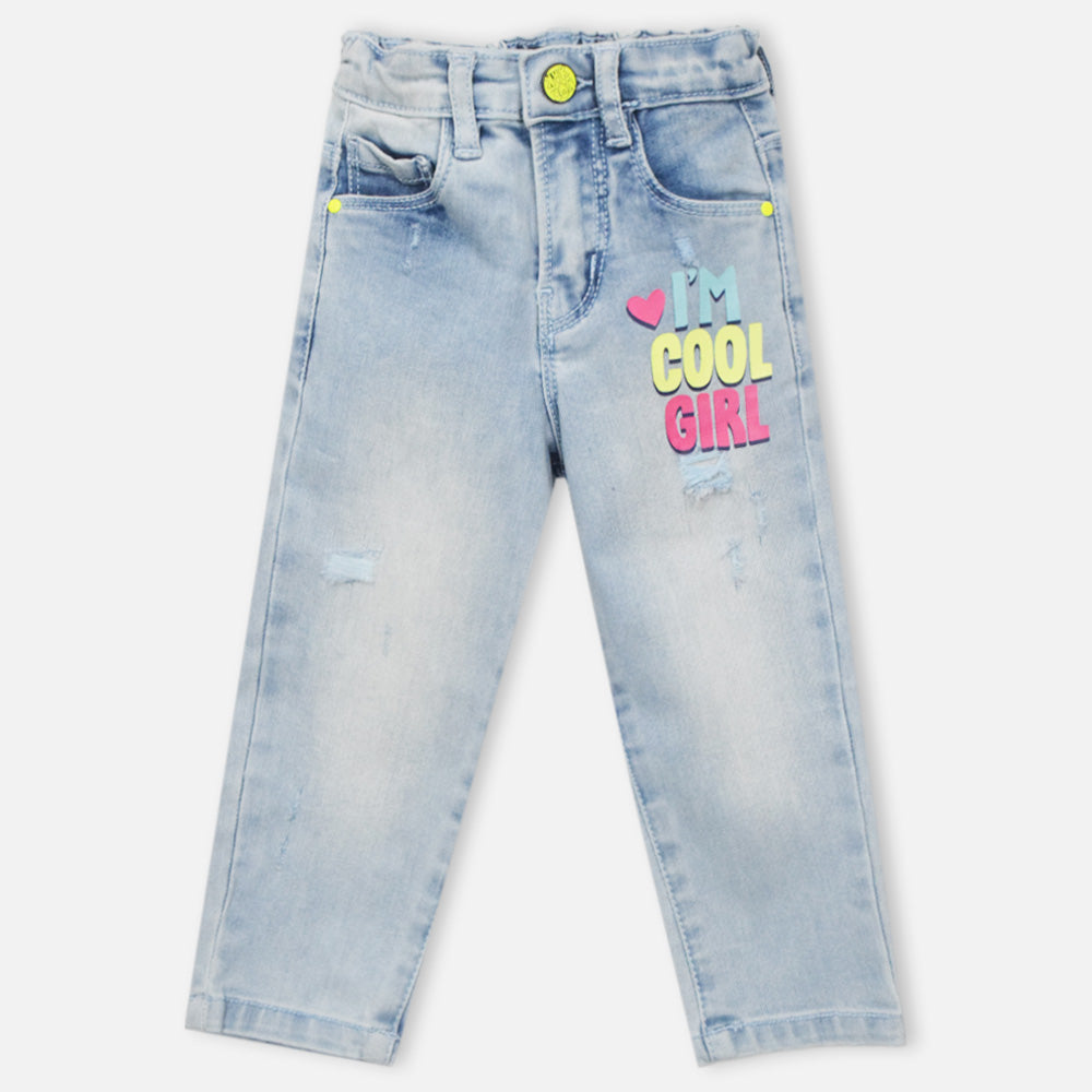 Typographic Printed Denim Jeans- Light & Dark Blue