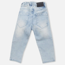 Load image into Gallery viewer, Typographic Printed Denim Jeans- Light &amp; Dark Blue
