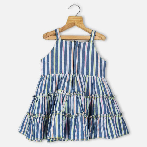 Blue Striped Printed Tiered Dress