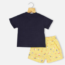 Load image into Gallery viewer, Blue Embroidered T-Shirt With Yellow Shorts
