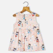 Load image into Gallery viewer, Peach Bear Theme Sleeveless Cotton Frock
