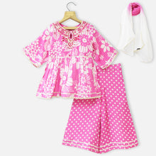 Load image into Gallery viewer, Pink Embroidered Kurta With Polka Dots Palazzo &amp; Dupatta
