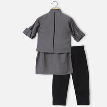 Load image into Gallery viewer, Grey Nehru Jacket With Kurta &amp; Black Pajama
