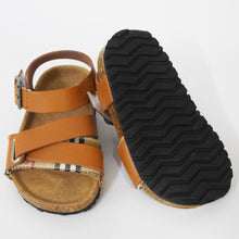 Load image into Gallery viewer, Buckle Straps With Velcro Closure Sandals- Beige &amp; Brown
