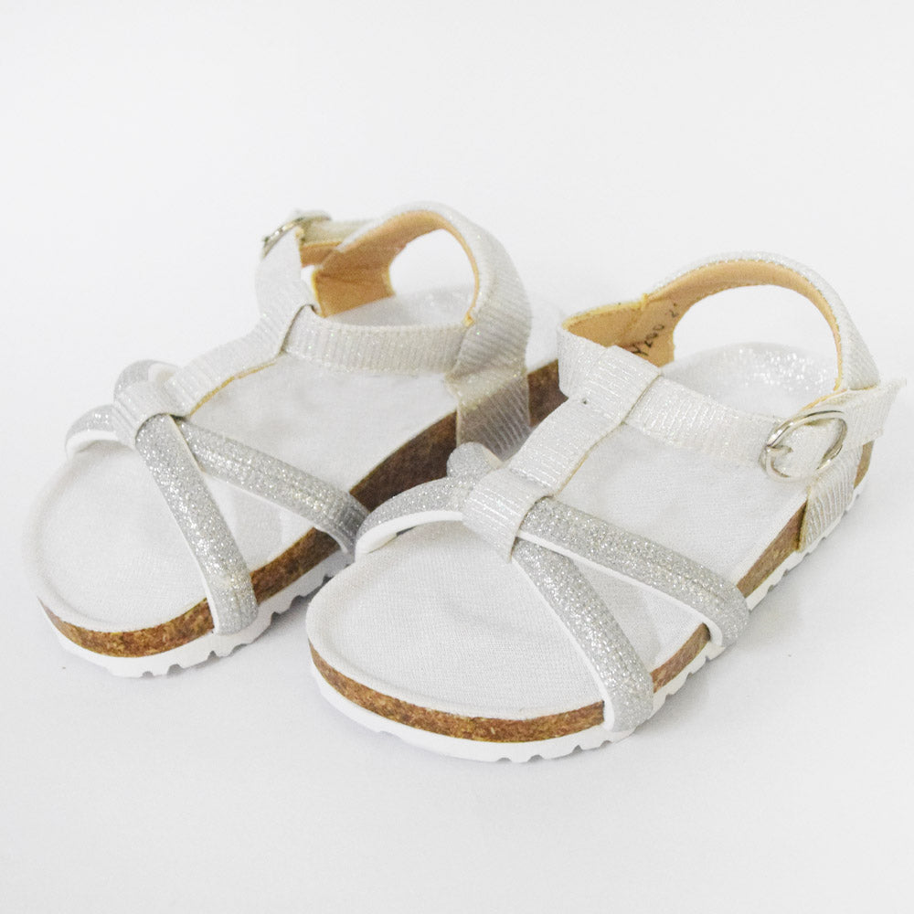 Grey Glitter Straps With Velcro Closure Sandals