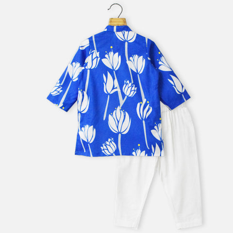 Blue Floral Kurta With White Pajama