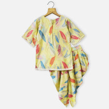 Load image into Gallery viewer, Yellow &amp; Pink Abstract Printed Cotton Kurta With Dhoti &amp; Dupatta
