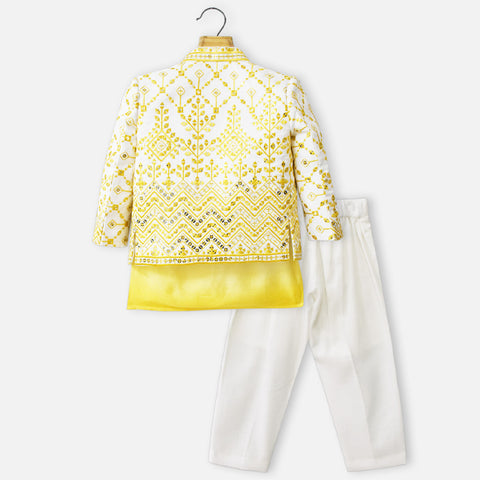 Yellow Sequins Embroidered Jacket With Kurta & Pant