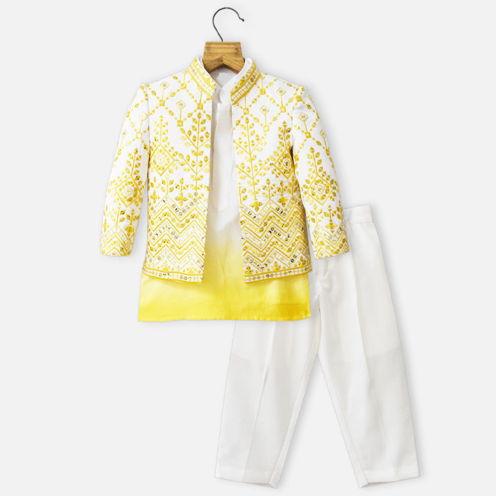 Yellow Sequins Embroidered Jacket With Kurta & Pant