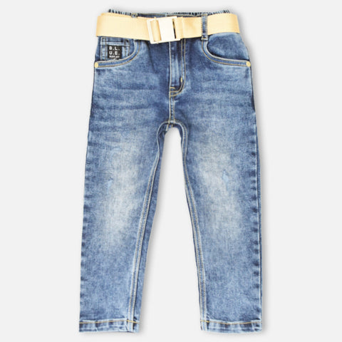 Denim Jeans With Belt- Light & Dark Blue