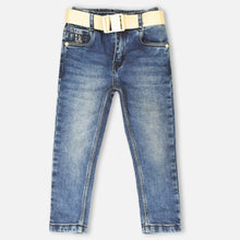 Load image into Gallery viewer, Denim Jeans With Belt- Light &amp; Dark Blue
