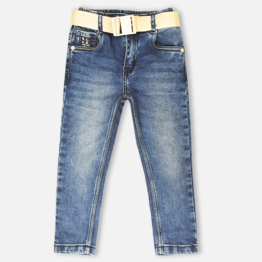 Denim Jeans With Belt- Light & Dark Blue