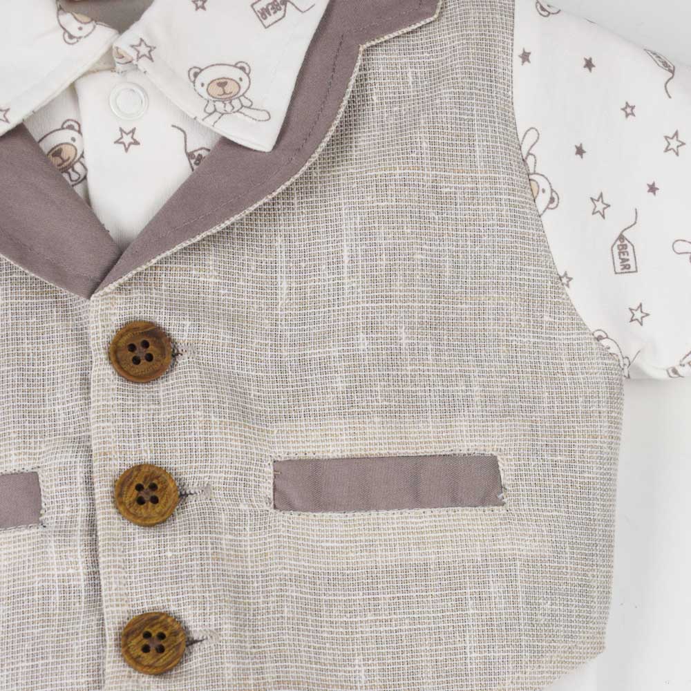 White Bear Printed T-Shirt With Attached Waistcoat & Shorts