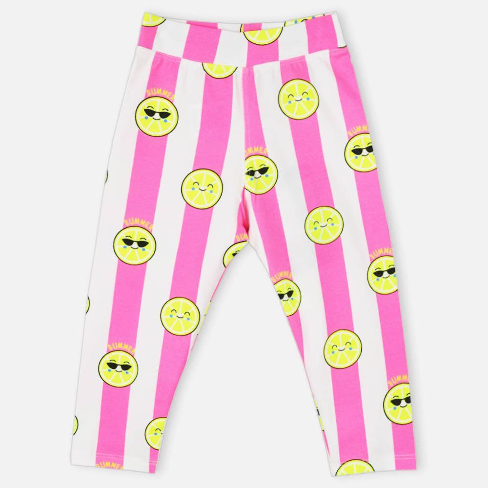 Neon Green & Pink Striped Elasticated Waist Leggings