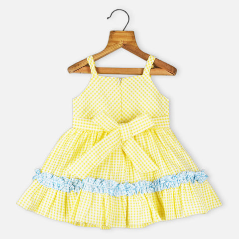 Yellow Checked Printed Sleeveless Frock