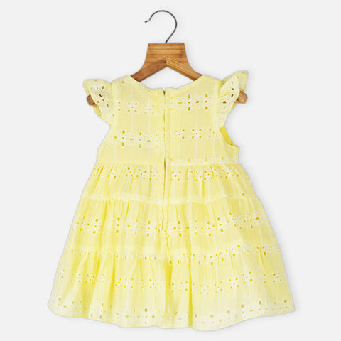 Yellow Broderie Cotton Tiered Dress