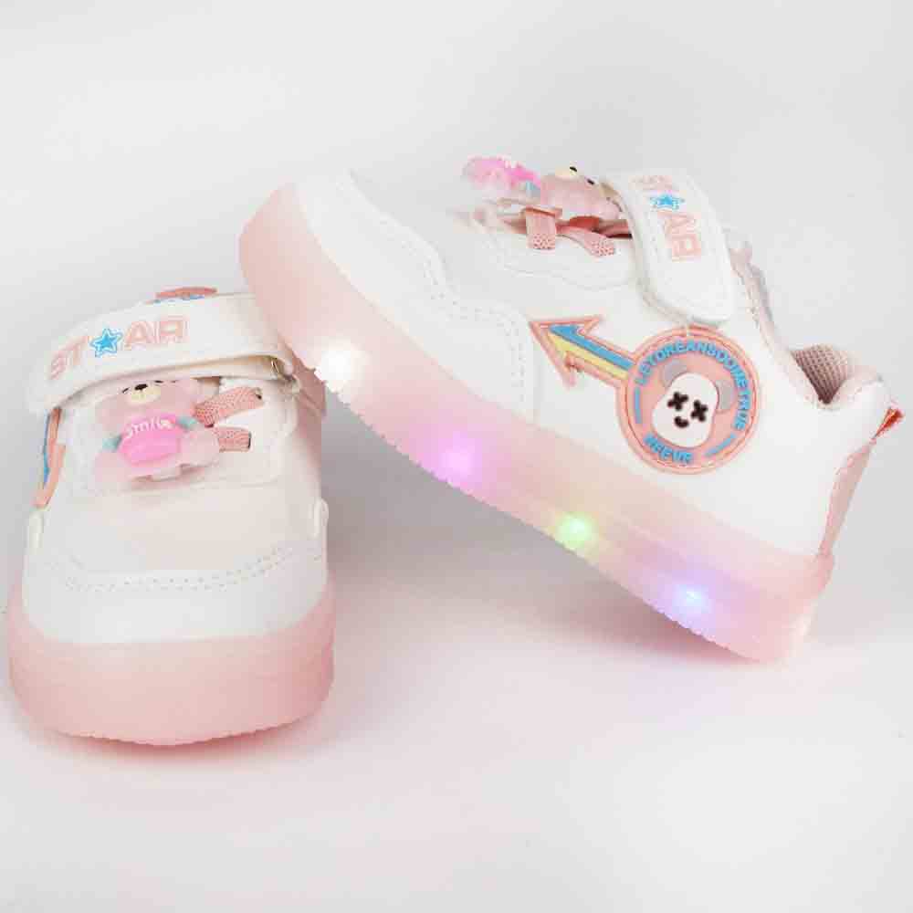 Pink Velcro Closure Sneakers With LED Light-Up