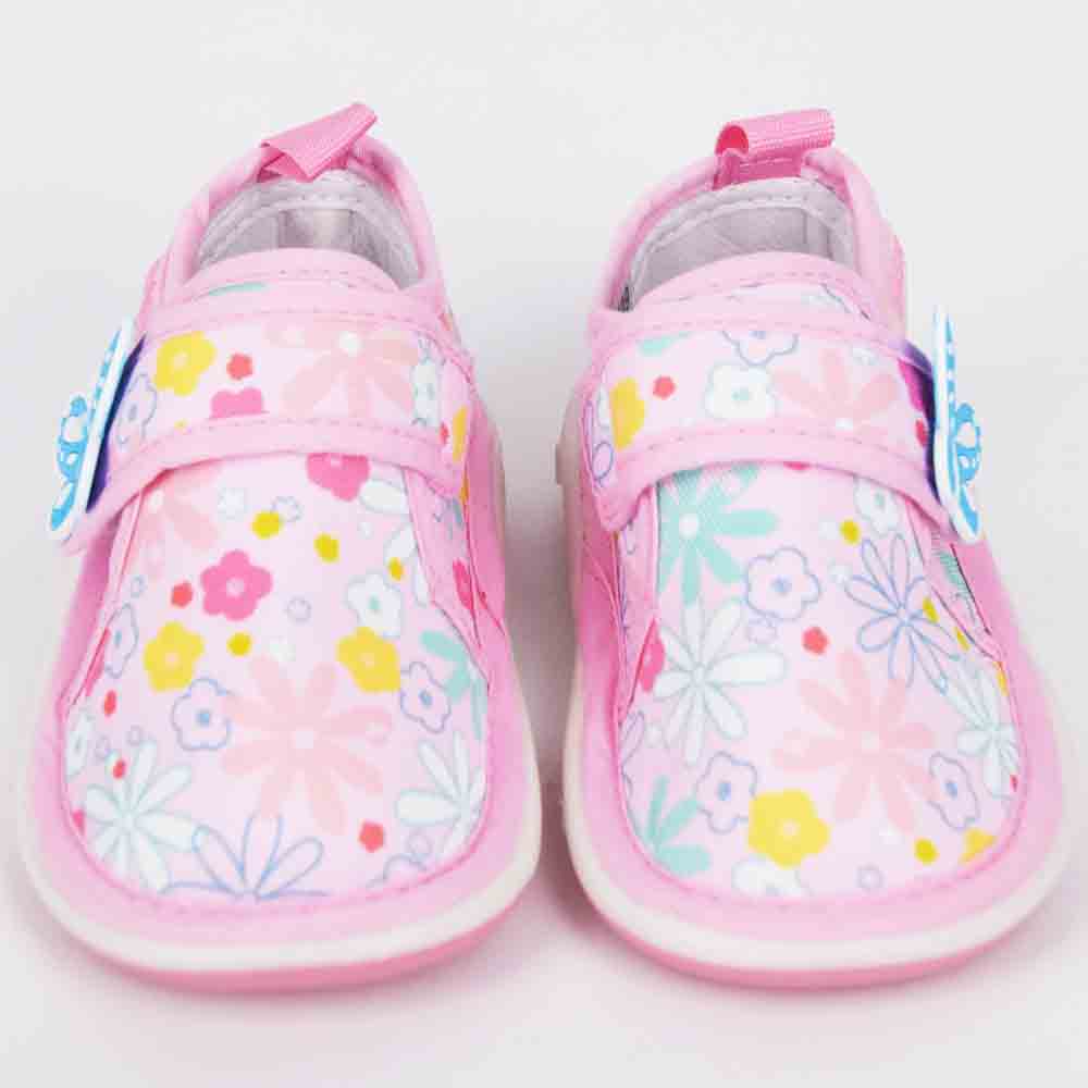Beige & Pink Floral Velcro Strap Shoes With Chu Chu Music Sound