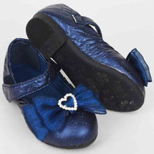 Load image into Gallery viewer, Bow Embellished Velcro Closure Ballerina-Blue, White &amp; Black
