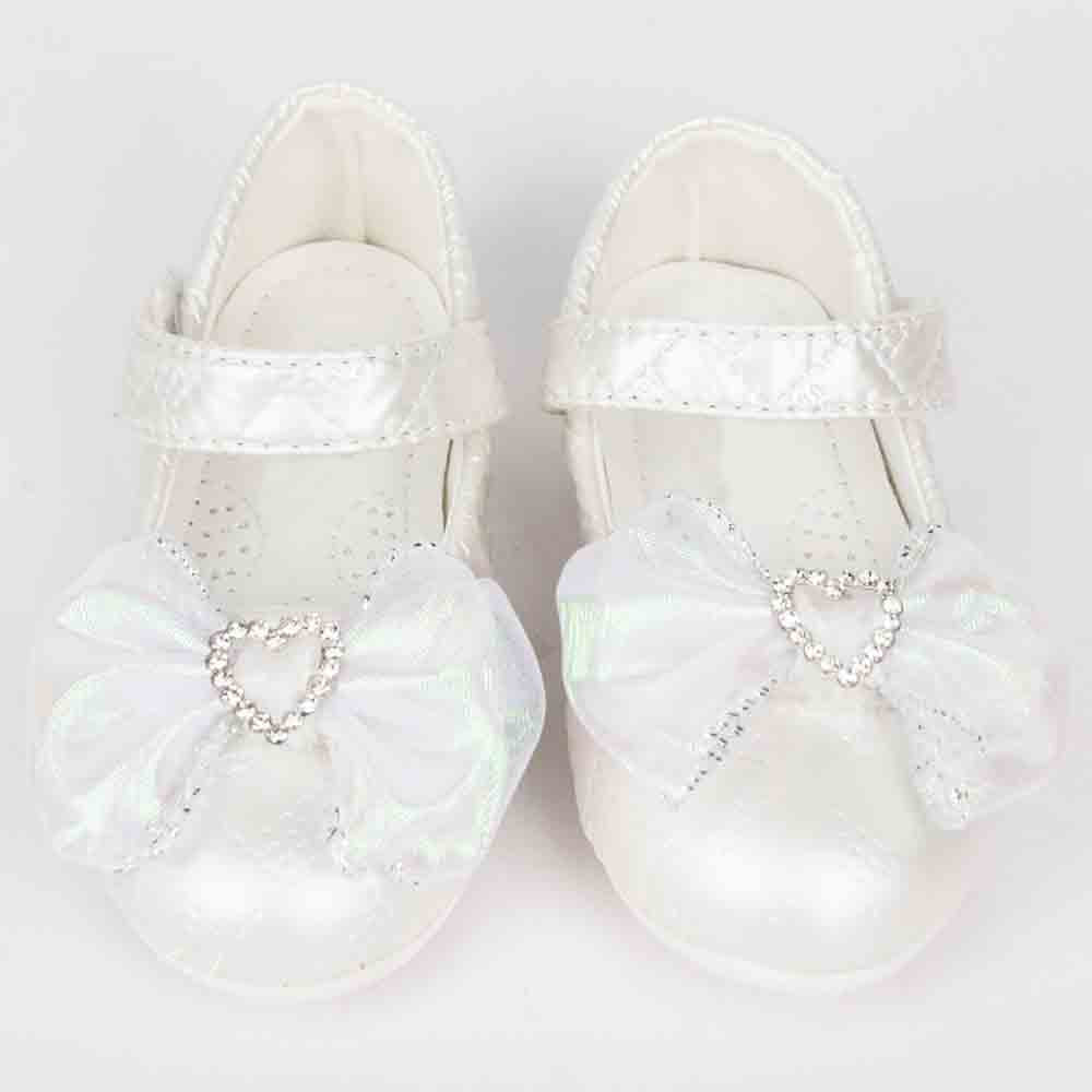 Bow Embellished Velcro Closure Ballerina-Blue, White & Black