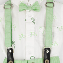 Load image into Gallery viewer, White Shirt &amp; Green Shorts With Suspender Set And Flap Cap
