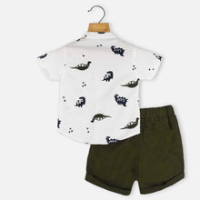 Load image into Gallery viewer, White Dino Printed Half Sleeves Shirt With Green Shorts
