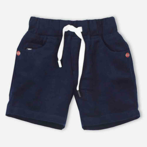 Corduroy Elasticated Waist Shorts-Navy Blue & Brown