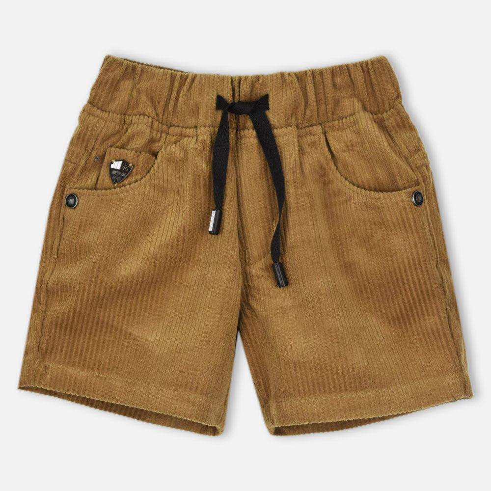 Corduroy Elasticated Waist Shorts-Navy Blue & Brown