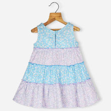 Load image into Gallery viewer, Blue Floral Printed Tiered Sleeveless Dress
