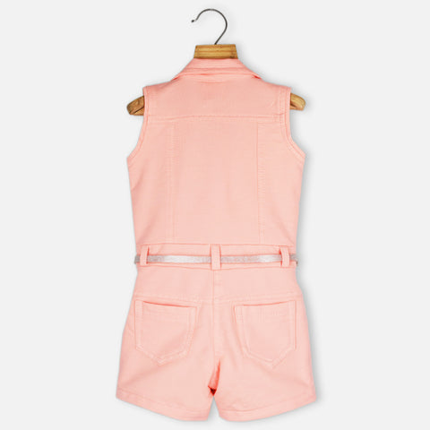 Peach Sequins Embellished Sleeveless Jumpsuit