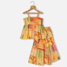 Load image into Gallery viewer, Pink &amp; Yellow Floral Printed Peplum Top With Sharara
