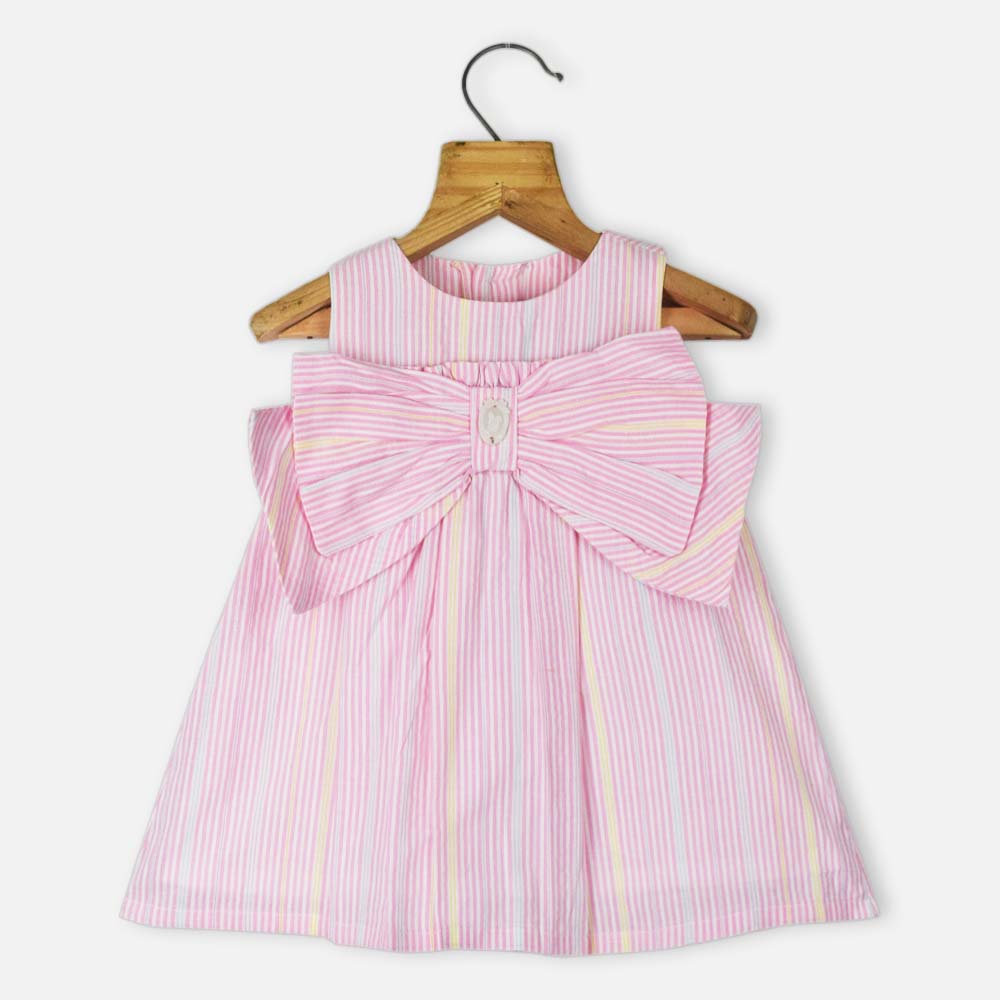 Pink Striped Front Bow Dress