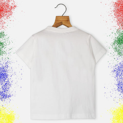 White Holi Theme Half Sleeves T-Shirt