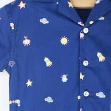 Load image into Gallery viewer, Navy Blue Space Printed Shirt With Shorts Co-Ord Set

