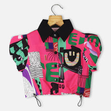 Load image into Gallery viewer, Pink &amp; Green Collar Neck Crop Top
