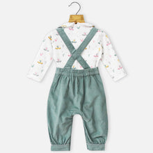 Load image into Gallery viewer, Green Corduroy Dungaree With White Full Sleeves T-Shirt
