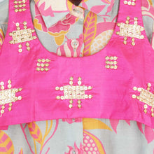 Load image into Gallery viewer, Pink Sequins Embellished Crop Top With Floral Shirt &amp; Sharara
