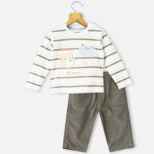 Load image into Gallery viewer, White Striped Full Sleeves T-Shirt With Corduroy Pant
