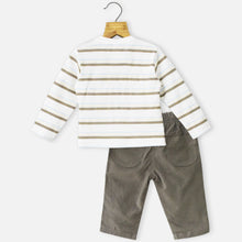 Load image into Gallery viewer, White Striped Full Sleeves T-Shirt With Corduroy Pant
