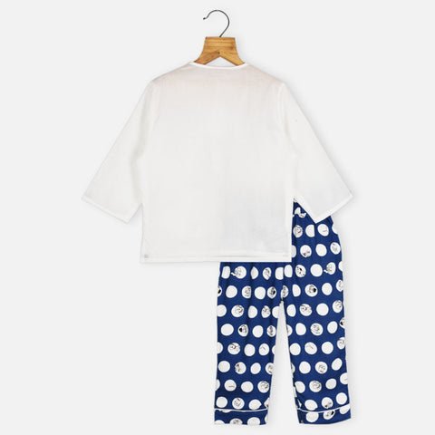 White Pocket Embroidered Cotton Kurta With Pajama Night Suit