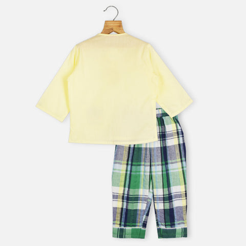 Yellow Pocket Embroidered Cotton Kurta With Pajama Night Suit