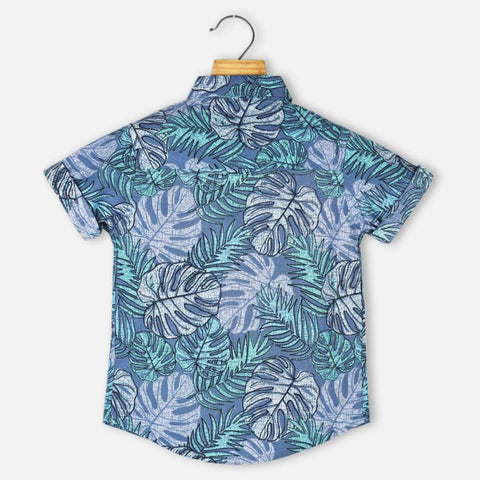 Blue Tropical Printed Half Sleeves Cotton Shirt