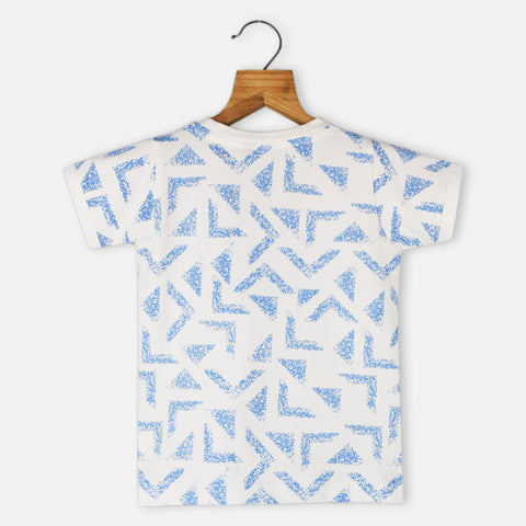 White Abstarct Printed Half Sleeves T-Shirt