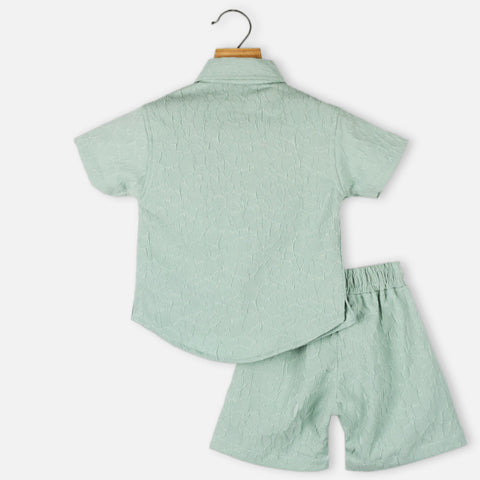 Green Half Sleeves Shirt With Shorts Co-Ord Set